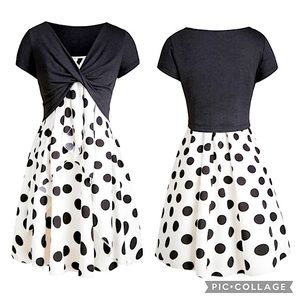 NWT Dresslily 2-Pc Retro Ruffled Flowy Polka Dot Dress & Cropped Twist Shrug